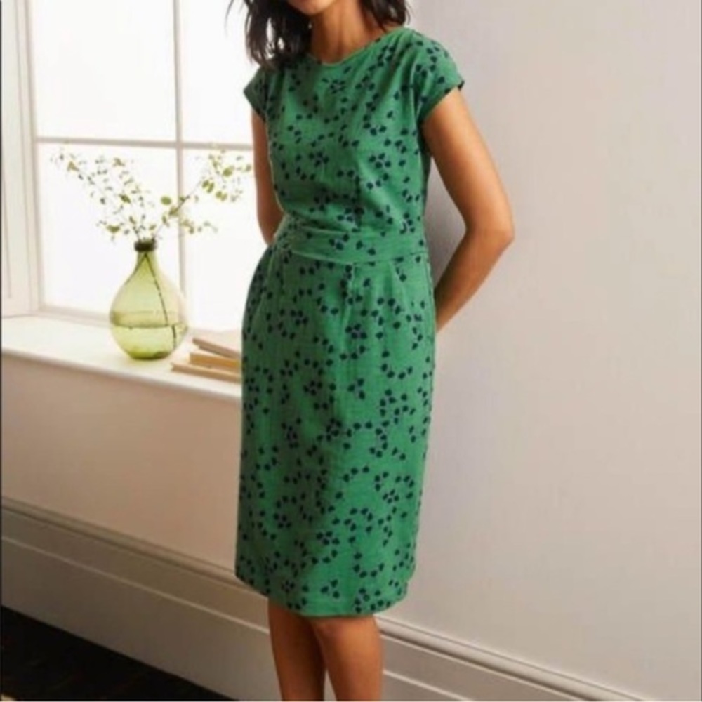 Boden Green Florrie Jersey Dress Floral Flutter Boat Neck Women's Size 4R